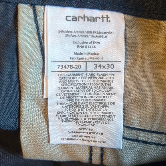 Men’s 34x30 FR Carhartt dark blue work pants band new never worn - Picture 2 of 4